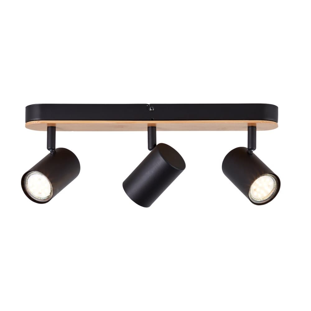 Brilliant Niels spot bar 3-flamm matt svart/natur, metall/bambu, 3x LED, GU10, 10 W