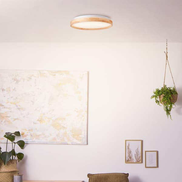 Brilliant Alson LED kattovalaisin 39cm vaalea puu/valkoinen, metalli/puu/muovi, 1x 26 W LED integroitu, (valovirta: 2500lm, valon väri: 3000-4500K)