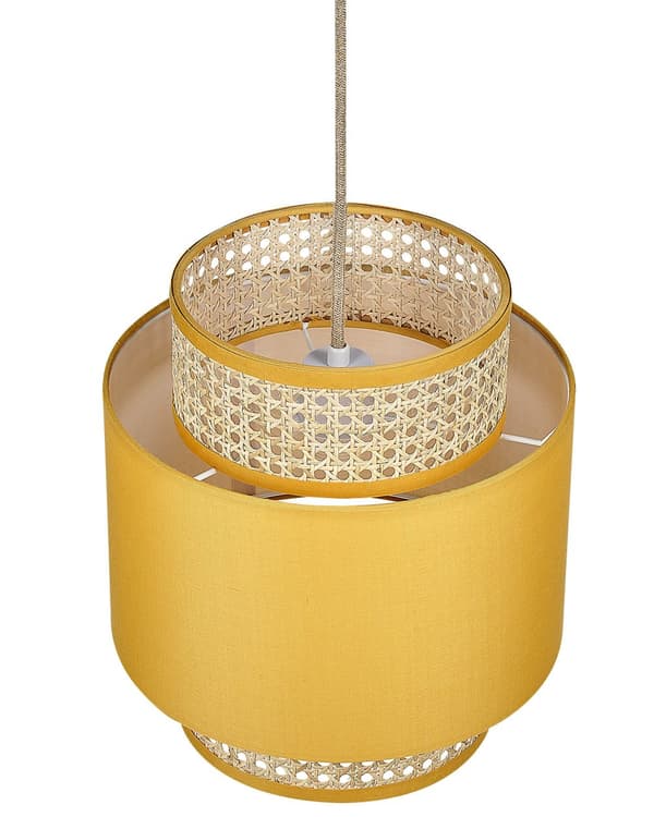 Pendellampa Naturlig Gul Rotting Tygskärm Boho Belysning Hänglampa Modern Design