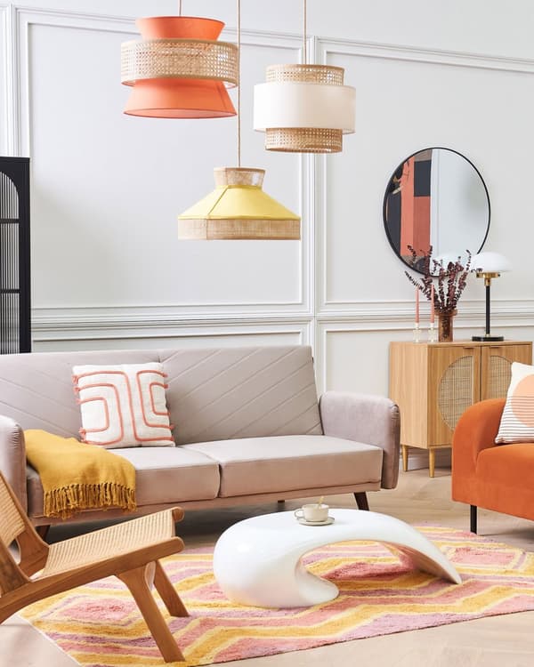 Pendellampa Naturlig Gul Rotting Sammetsskärm Boho Belysning Hänglampa Modern