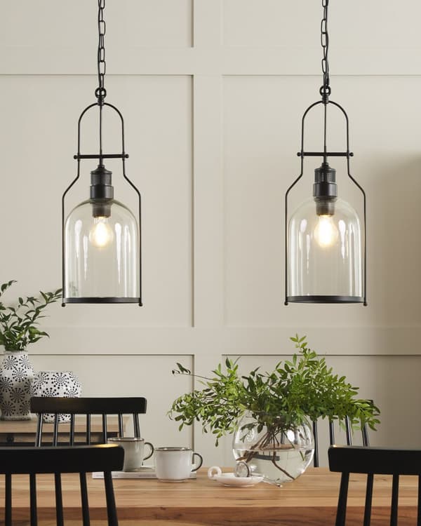 Set med 2 Taklampor Svart Metall Glas 166 cm Retrostil Taklampa Kök Vardagsrum