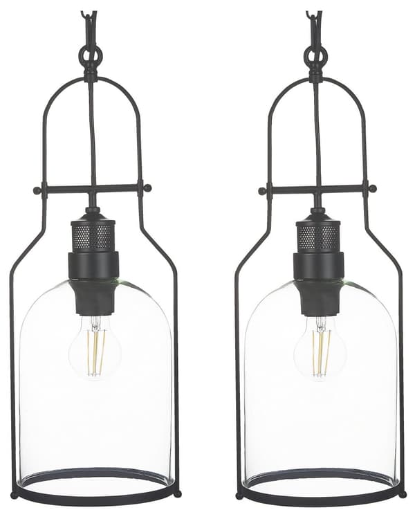 Set med 2 Taklampor Svart Metall Glas 166 cm Retrostil Taklampa Kök Vardagsrum
