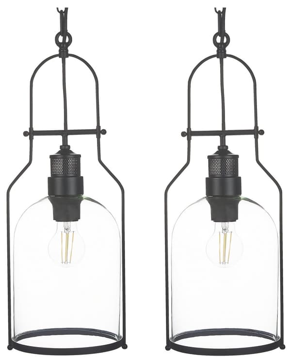 Set med 2 Taklampor Svart Metall Glas 166 cm Retrostil Taklampa Kök Vardagsrum