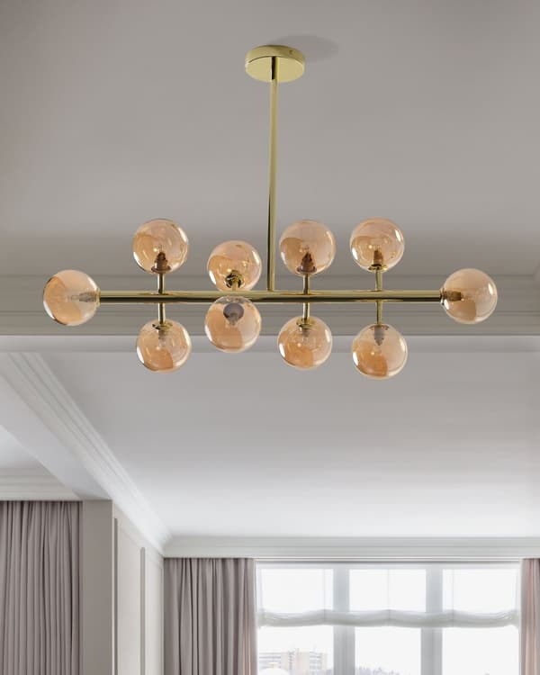 Taklampa Guld Stål och Glas 10 Ljus Modern Design Glamorös