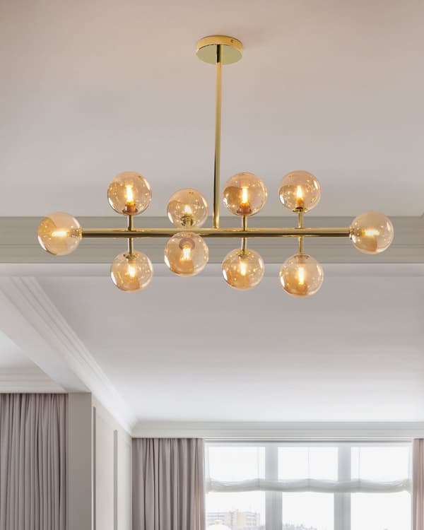 Taklampa Guld Stål och Glas 10 Ljus Modern Design Glamorös