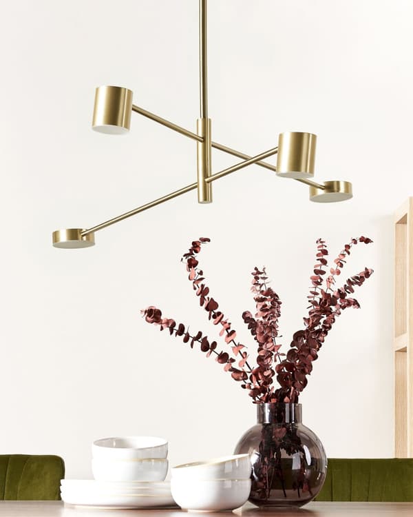 Pendellampa med 4 lampor Guld Metallram Minimalistisk Modernt Vardagsrum Sovrum