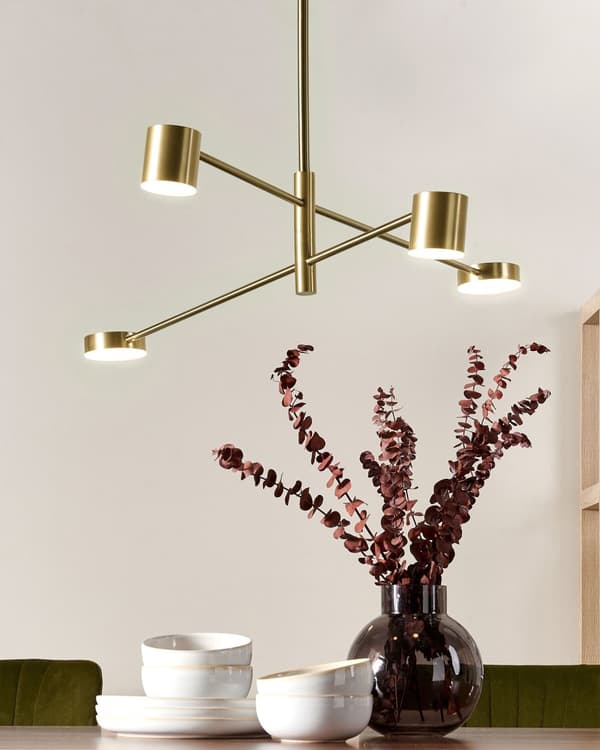 Pendellampa med 4 lampor Guld Metallram Minimalistisk Modernt Vardagsrum Sovrum