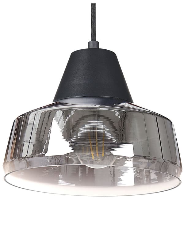 Hänglampa Svart och Silver Lampskärm av Rökfärgat Glas Modern Sovrum Vardagsrumsbelysning