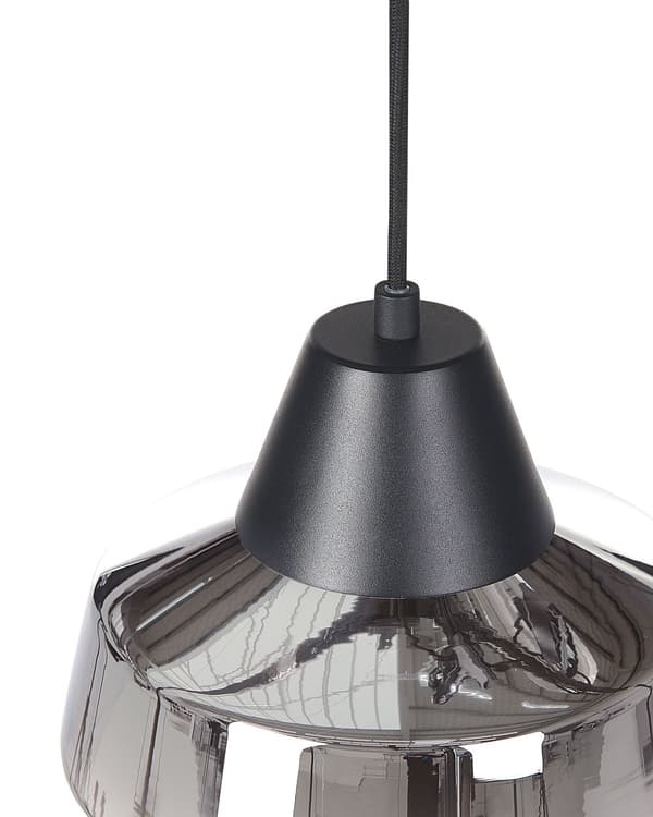 Hänglampa Svart och Silver Lampskärm av Rökfärgat Glas Modern Sovrum Vardagsrumsbelysning