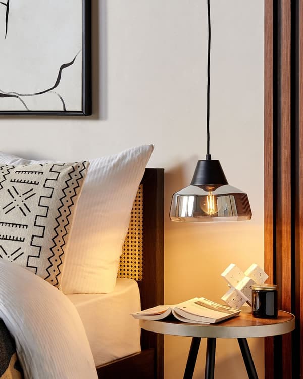 Hänglampa Svart och Silver Lampskärm av Rökfärgat Glas Modern Sovrum Vardagsrumsbelysning