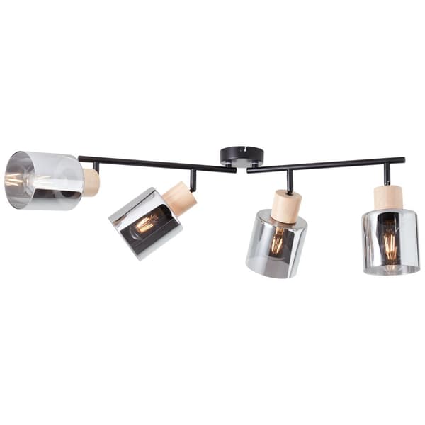 Brilliant Weald spotlight 4-flamme sort/røg/træ metal/glas/træ   4x A55, E27, 40 W, egnet til normal lampe (medfølger ikke)