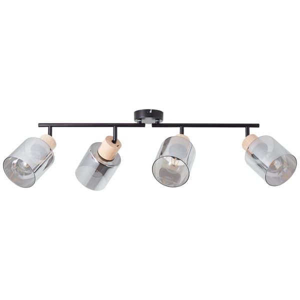 Brilliant Weald spotlight 4-flamme sort/røg/træ metal/glas/træ   4x A55, E27, 40 W, egnet til normal lampe (medfølger ikke)