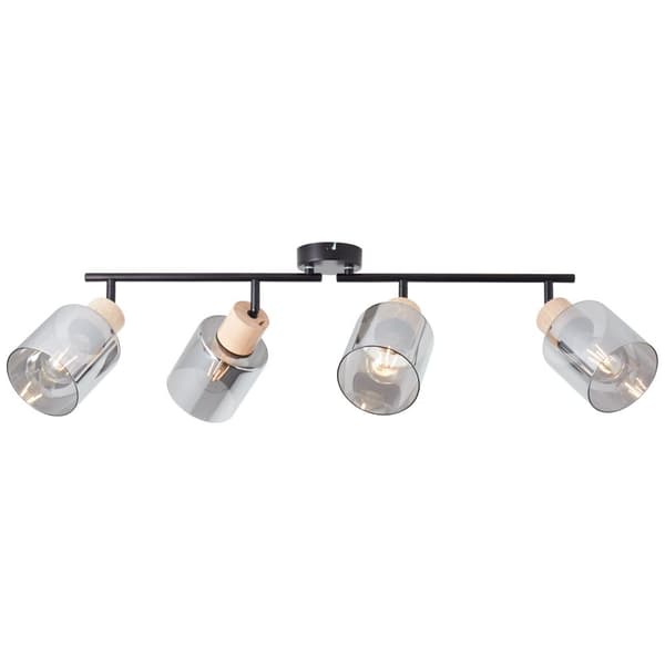 Brilliant Weald spotlight 4-flamme sort/røg/træ metal/glas/træ   4x A55, E27, 40 W, egnet til normal lampe (medfølger ikke)