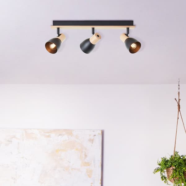 Brilliant Daintree spotlight 3-lys træ/sort metal/træ   3x D45, E14, 28 W, Velegnet til droplampe (medfølger ikke)