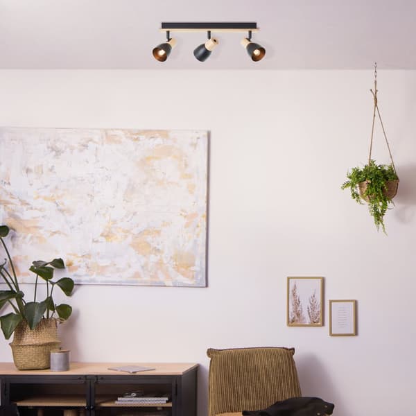 Brilliant Daintree spotlight 3-lys træ/sort metal/træ   3x D45, E14, 28 W, Velegnet til droplampe (medfølger ikke)