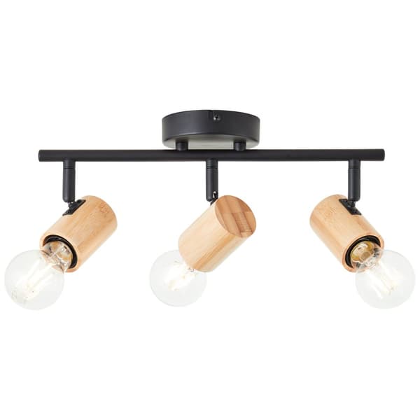 Brilliant Kerry spotrør 3 flammer sort/træ metal/bambus   3x A60, E27, 40 W, egnet til normal lampe (medfølger ikke)