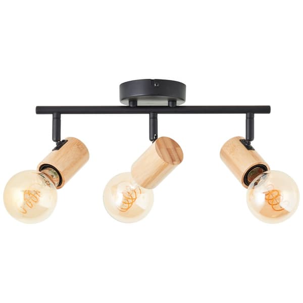 Brilliant Kerry spotrør 3 flammer sort/træ metal/bambus   3x A60, E27, 40 W, egnet til normal lampe (medfølger ikke)