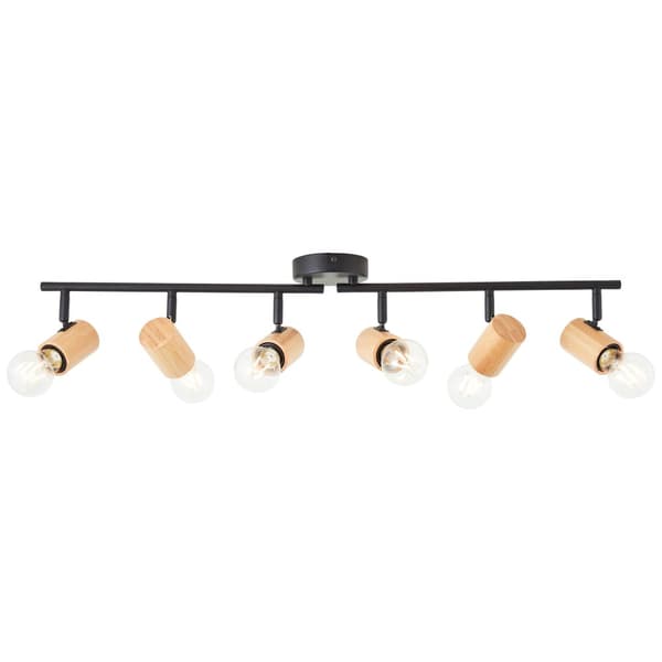 Brilliant Kerry spotlight 6-flames svart/trä metall/bambu   6x A60, E27, 40 W, lämplig för normal lampa (ingår ej)