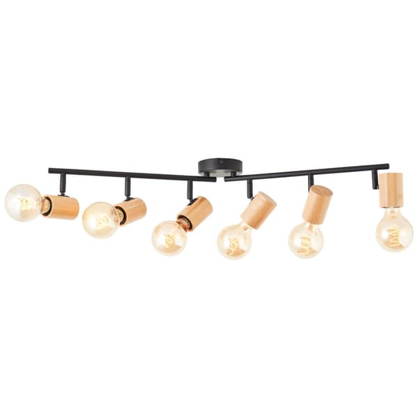 Brilliant Kerry spotlight 6-flames svart/trä metall/bambu   6x A60, E27, 40 W, lämplig för normal lampa (ingår ej)