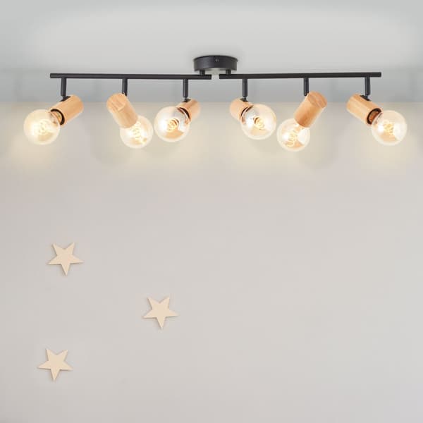Brilliant Kerry spotlight 6-flames svart/trä metall/bambu   6x A60, E27, 40 W, lämplig för normal lampa (ingår ej)