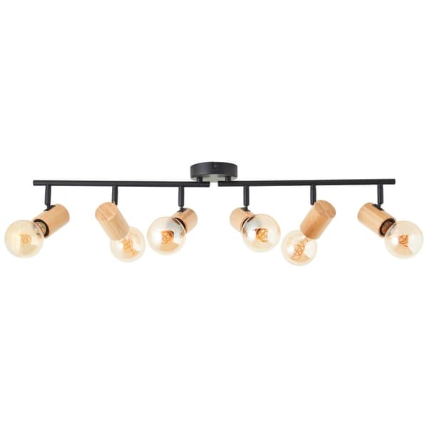 Brilliant Kerry spotlight 6-flames svart/trä metall/bambu   6x A60, E27, 40 W, lämplig för normal lampa (ingår ej)