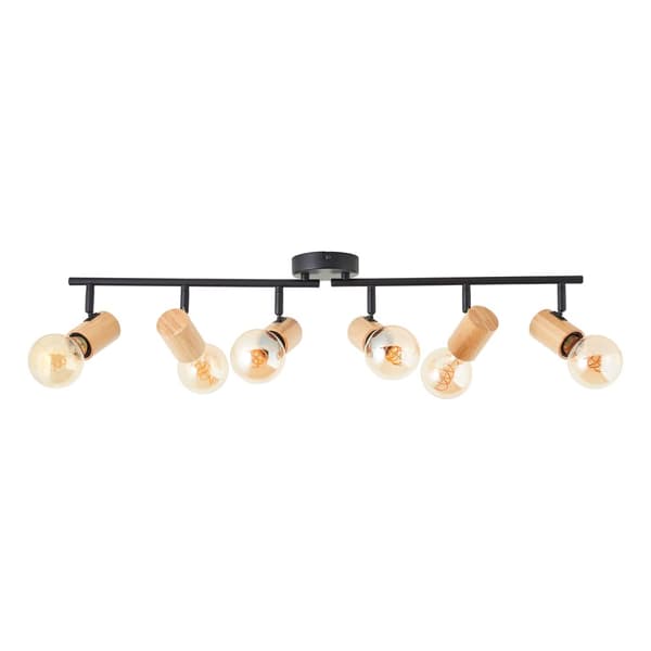 Brilliant Kerry spotlight 6-flamme sort/træ metal/bambus   6x A60, E27, 40 W, egnet til normal lampe (medfølger ikke)