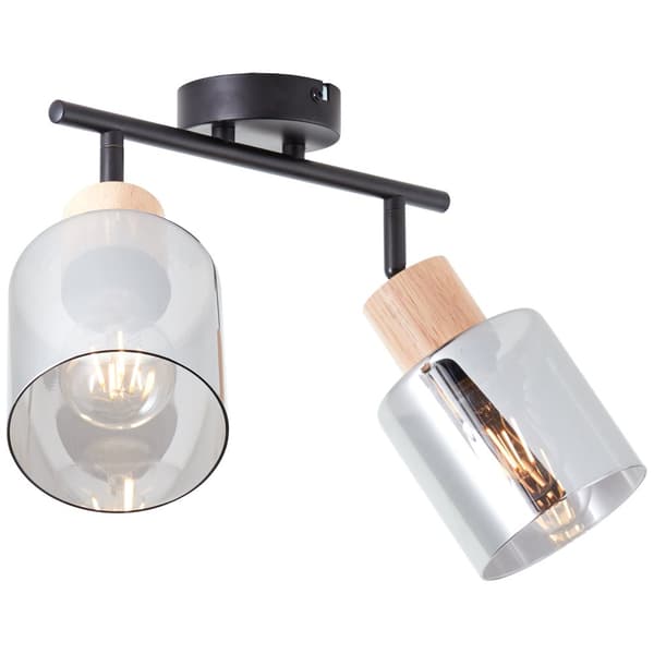Brilliant Weald spotlight 2-flamme sort/røg/træ metal/glas/træ   2x A55, E27, 40 W, egnet til normal lampe (medfølger ikke)