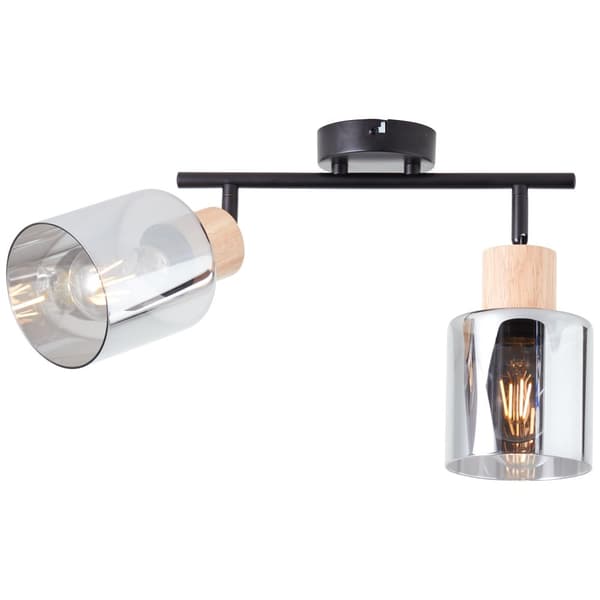 Brilliant Weald spotlight 2-flamme sort/røg/træ metal/glas/træ   2x A55, E27, 40 W, egnet til normal lampe (medfølger ikke)