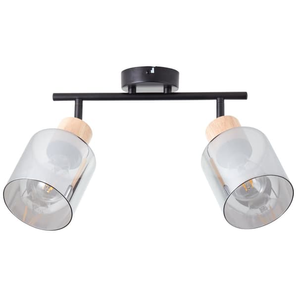 Brilliant Weald spotlight 2-flamme sort/røg/træ metal/glas/træ   2x A55, E27, 40 W, egnet til normal lampe (medfølger ikke)