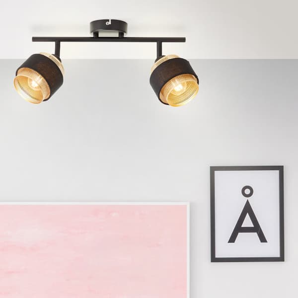 Brilliant Grove spotlight 2-flames svart guld metall/textil   2x D45, E14, 28 W, Lämplig för dropplampa (ingår ej)