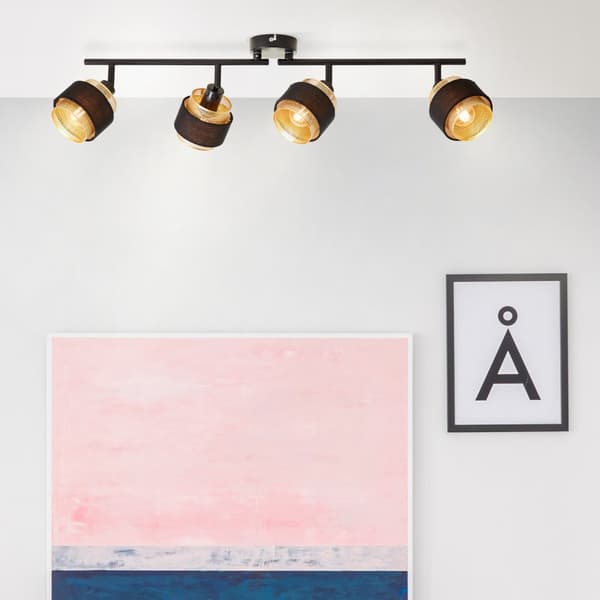 Brilliant Grove spotlight 4-flamme sort guld metal/tekstil   4x D45, E14, 28 W, Velegnet til droplampe (medfølger ikke)