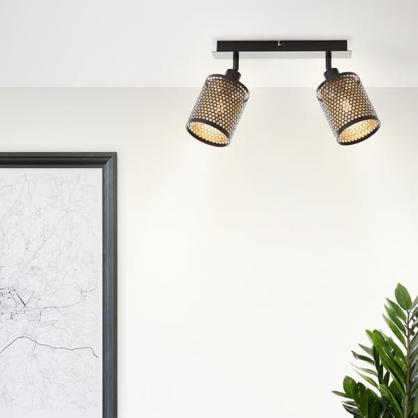 Brilliant Cheval spotlight bar 2-flames svart guld metall   2x D45, E14, 28 W, Lämplig för dropplampa (ingår ej)