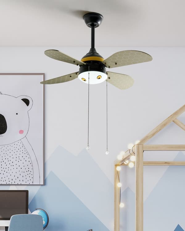 Takfläkt med Lampa Biformad Taklampa för barn med dragkedja 4 blad Hastighetsreglering Modern Design Barnrum Sovrum
