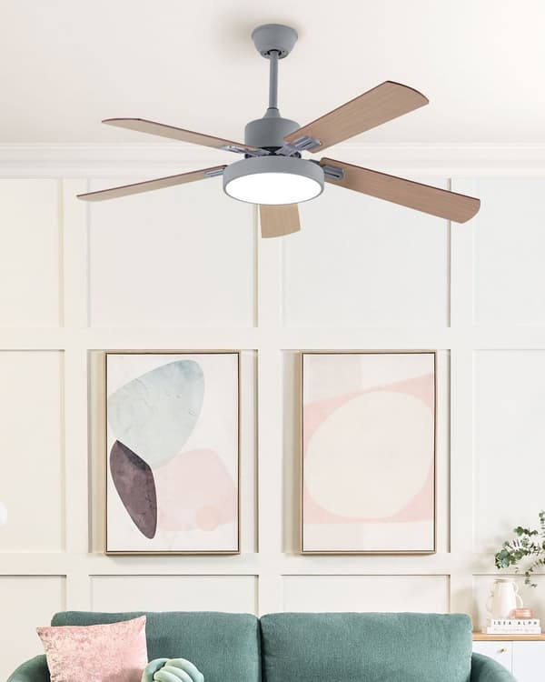Takfläkt med Lampa Grå Syntetmaterial Järn Fjärrkontroll Finish i Ljust Trä Traditionell Vardagsrum