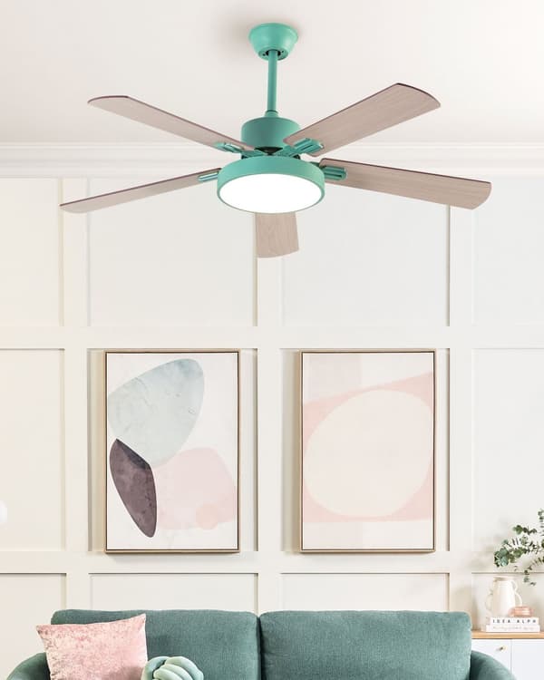 Takfläkt med Lampa Grön Syntetmaterial Järn Fjärrkontroll Finish i Ljust Trä Traditionell Vardagsrum