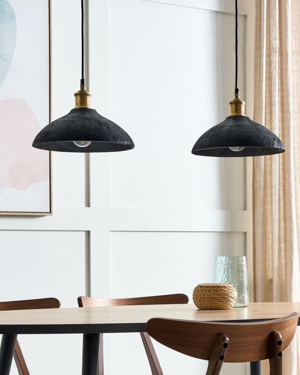 Pendellampa Svart Naturlig träskärm Taklampa Boho Style Hemtillbehör Handgjorda
