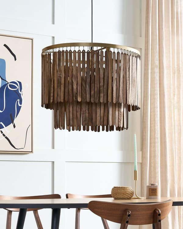Pendellampa mörkt trä Naturlig mangoskärm Takljus Boho industriell stil Hemtillbehör Handgjord