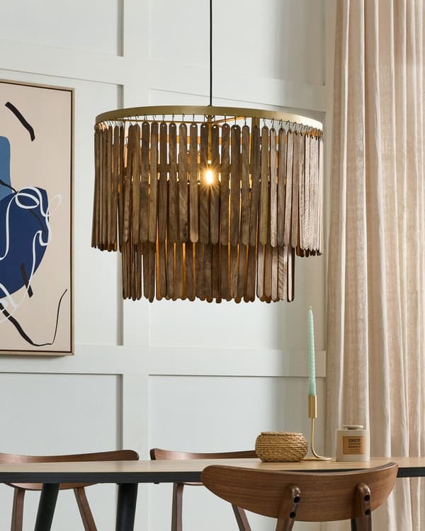 Pendellampa mörkt trä Naturlig mangoskärm Takljus Boho industriell stil Hemtillbehör Handgjord