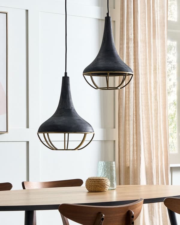 Pendellampa Svart Naturlig träskärm Taklampa Boho Style Hemtillbehör Handgjord
