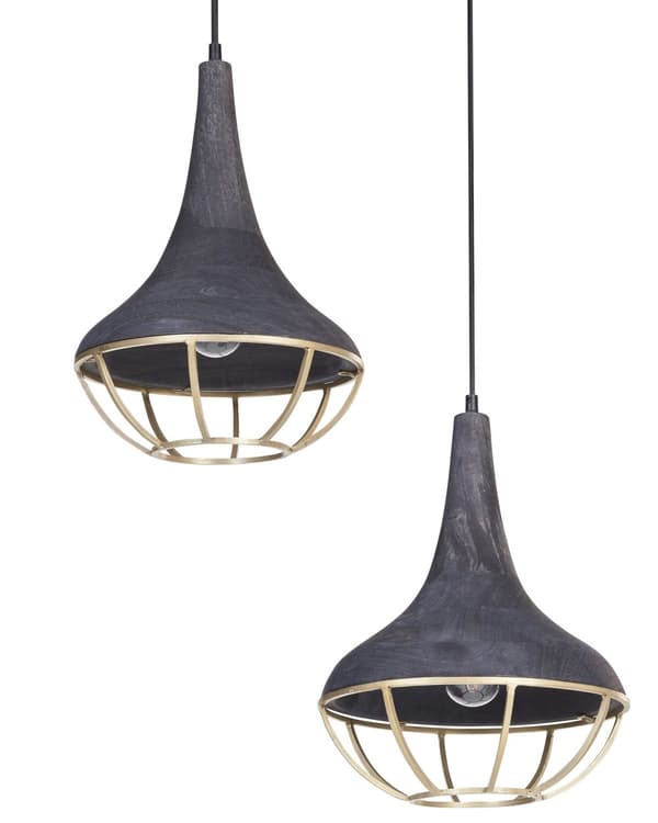 Pendellampa Svart Naturlig träskärm Taklampa Boho Style Hemtillbehör Handgjord