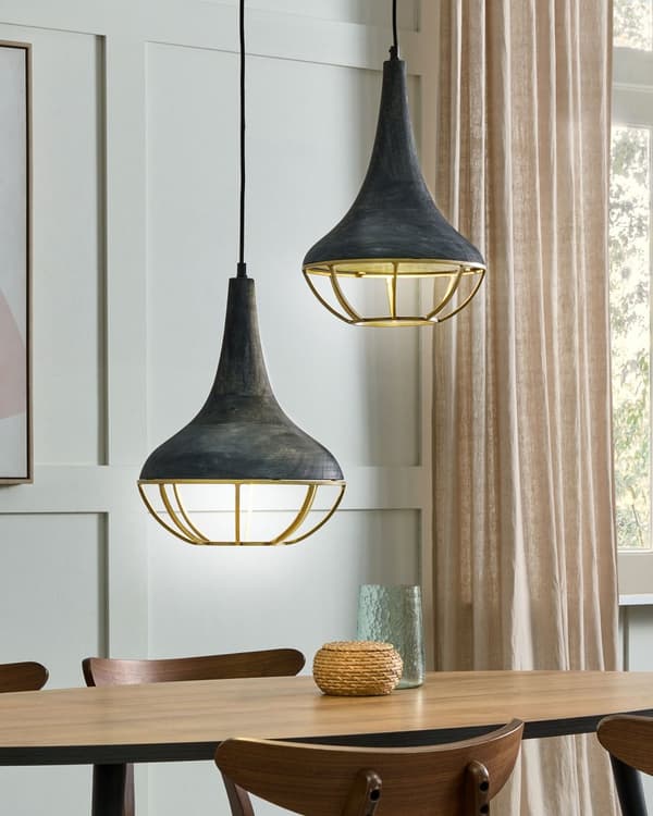 Pendellampa Svart Naturlig träskärm Taklampa Boho Style Hemtillbehör Handgjord