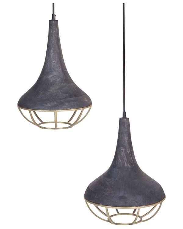 Pendellampa Svart Naturlig träskärm Taklampa Boho Style Hemtillbehör Handgjord