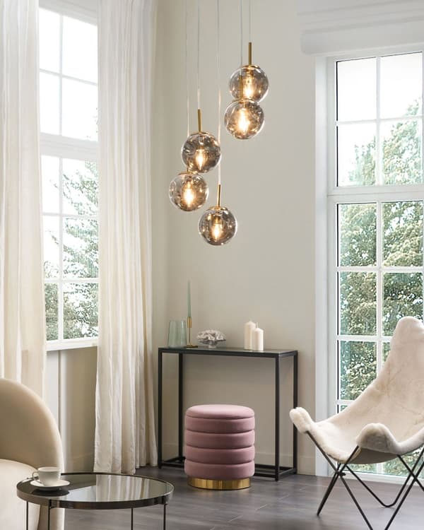 Taklampa Transparenta Glasskärmar Mässing Järn 5 Lampor Modern Design Heminredning Tillbehör Vardagsrum