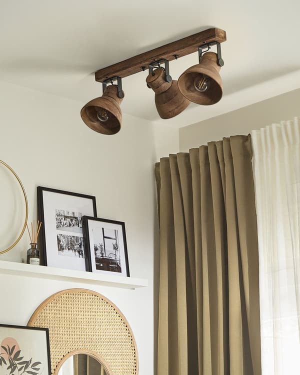 3-ljus spotlight mörk mangoträ och svart modern design justerbara skärmar