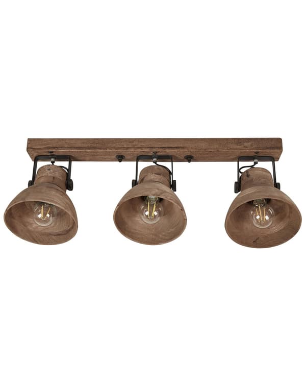 3-ljus spotlight mörk mangoträ och svart modern design justerbara skärmar