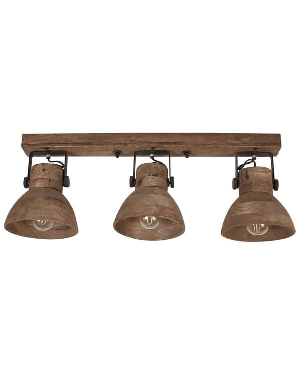 3-ljus spotlight mörk mangoträ och svart modern design justerbara skärmar