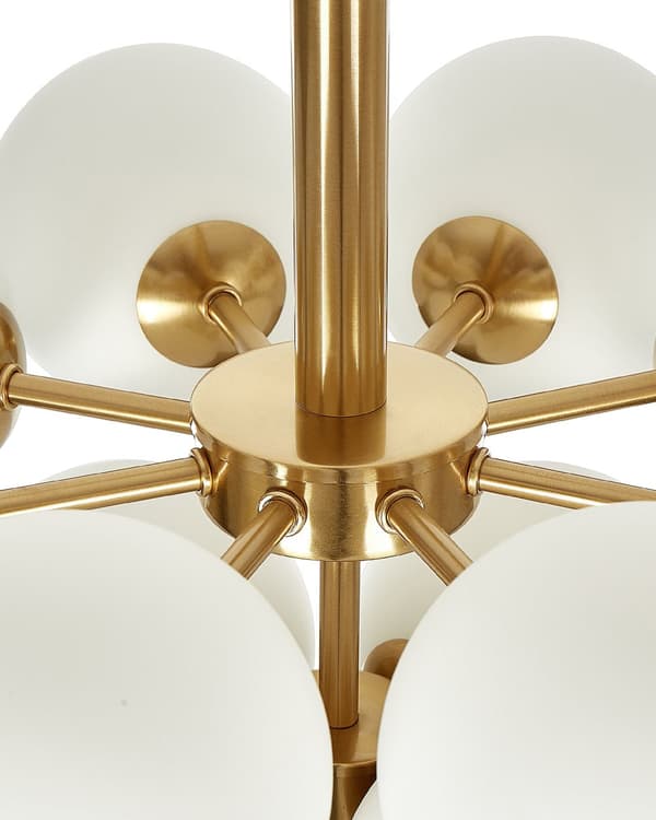 Taklampa Mässing Metall 100 cm 13-glödlampa Armatur Vit Glas Globe Skärmar Glam Ljuskrona