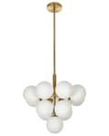 Miniatyrbild 1 av 10: Taklampa Mässing Metall 100 cm 13-glödlampa Armatur Vit Glas Globe Skärmar Glam Ljuskrona