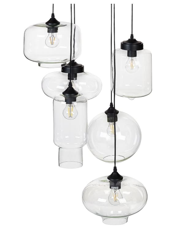 Taklampa Transparenta Glasskärmar Svart Järn 6 Lampor Modern Design Heminredning Tillbehör Vardagsrum