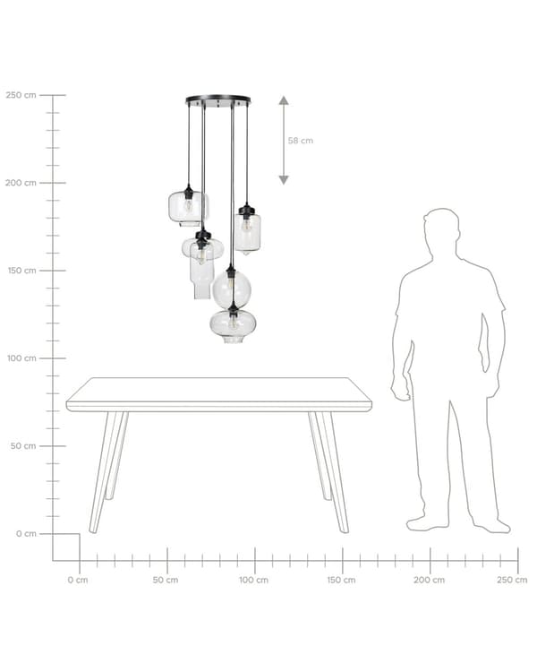 Taklampa Transparenta Glasskärmar Svart Järn 6 Lampor Modern Design Heminredning Tillbehör Vardagsrum